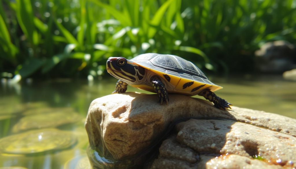 Reeve's turtle basking on a rock