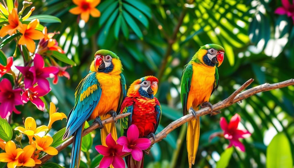 colorful exotic birds