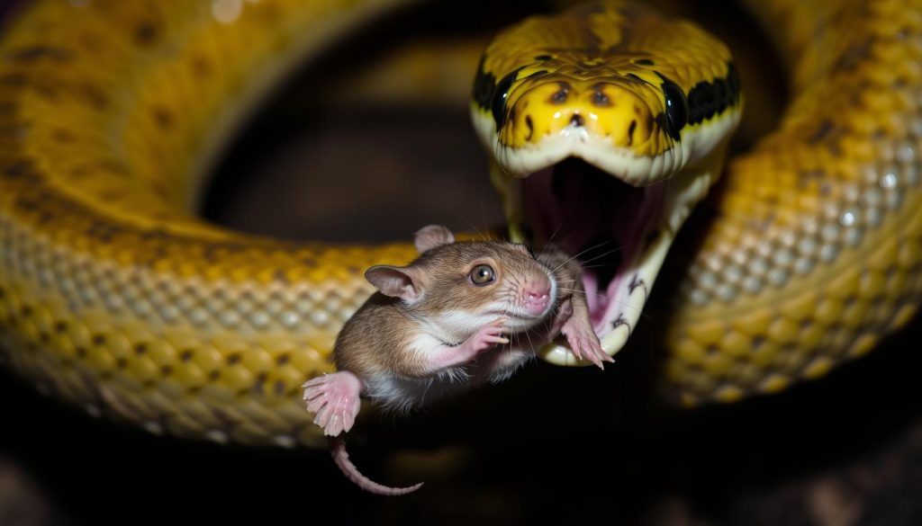 corn snake feeding on a mouse